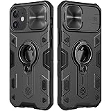 CloudValley Compatible with iPhone 12, 12 Pro Case with Camera Cover & Kickstand, Slide Lens Protector + 360° Rotate Ring Sta