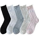 zrylibya Women Cute Roll Top Ankle Socks Breathable Mesh Summer Thin Casual Basic Style Socks 5 Pairs