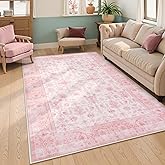 LIVEBOX Pink Area Rug 4x6, Vintage Living Room Rug Machine Washable Area Rugs, Pink Rugs for Bedroom Girls, Indoor Carpet for Dining Room Nursery Dorm Home Decor