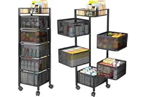 Rotating Storage Rack for Kitchen, Vegetable and Fruit Storage Basket with Wheels, Standing Rolling Storage Cart, Fruit Veget