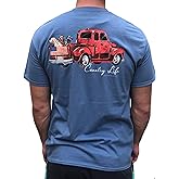 Country Life Outfitters Truck Dogs & American Flag Indigo Blue Mens Short Sleeve T-Shirt