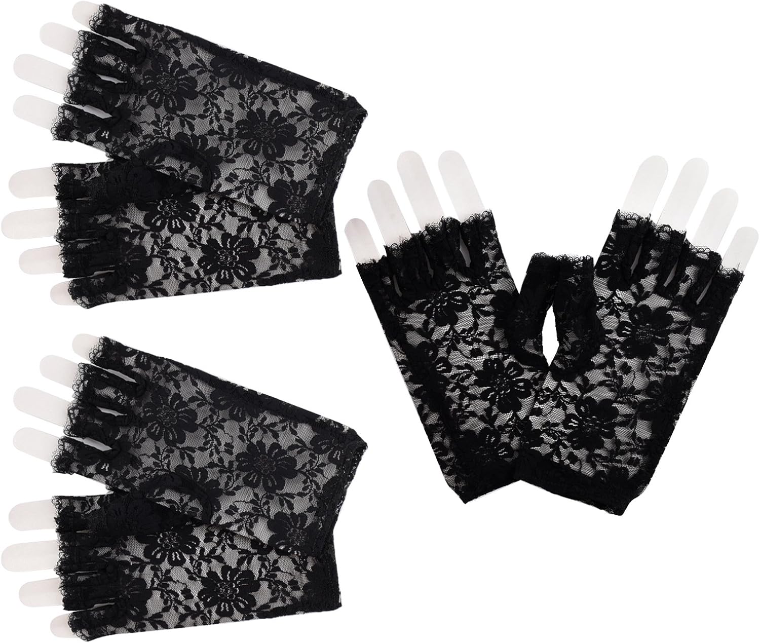 BBTO 3 Pairs 80s Lace Fingerless Gloves Costume Gloves for Christmas Accessory (Black): Clothing