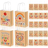 HOWAF 12pcs Teachers Appreciation Kraft Paper Gift Bags with Handles, Thank You Teacher Bag Best Teacher Ever Goodie Bags for Teachers Appreciation Week Teachers day Party Supplies Decorations