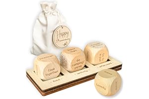 WOODAMORE 5 Year Anniversary Wood Gift for Him Her - 5th Anniversary Wedding Gifts for Wife Husband, Five Years of Marriage Date Ideas, Wooden Game Date Night Dice for Couples