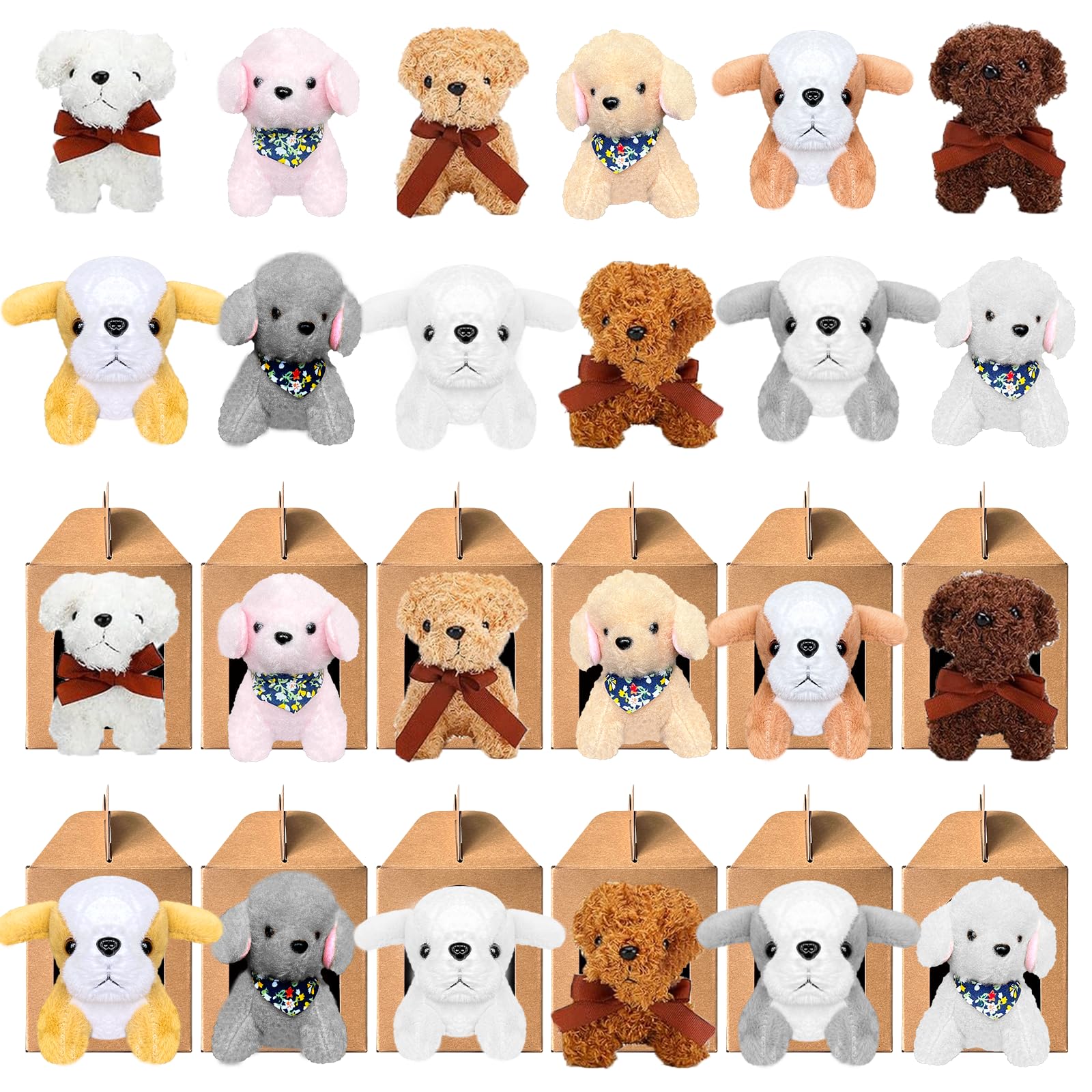Photo 1 of Jiytivity 24 Pcs Dog Party Favors Include 12 Mini Plush Dogs Stuffed Puppy and 12 Foldable Kraft Puppy Boxes for Adopt A Puppy Party Favors Adopt A Pet Kids Dog Party Supplies Gifts