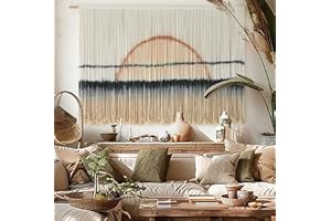 Jakalin Macrame Wall Hanging Large Sunset Dip Dye Boho Tapestry Handmade Woven Cotton Wall Art for Bedroom, Living Room, Above Bed Neutral Modern Minimalist Decor 57" Wx35 L