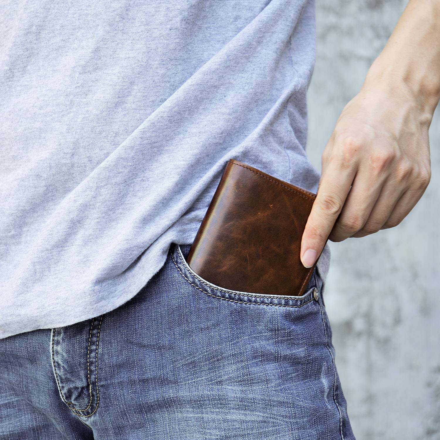 Mens Leather Bifold RFID Vertical Wallet Extra Large Capacity Card