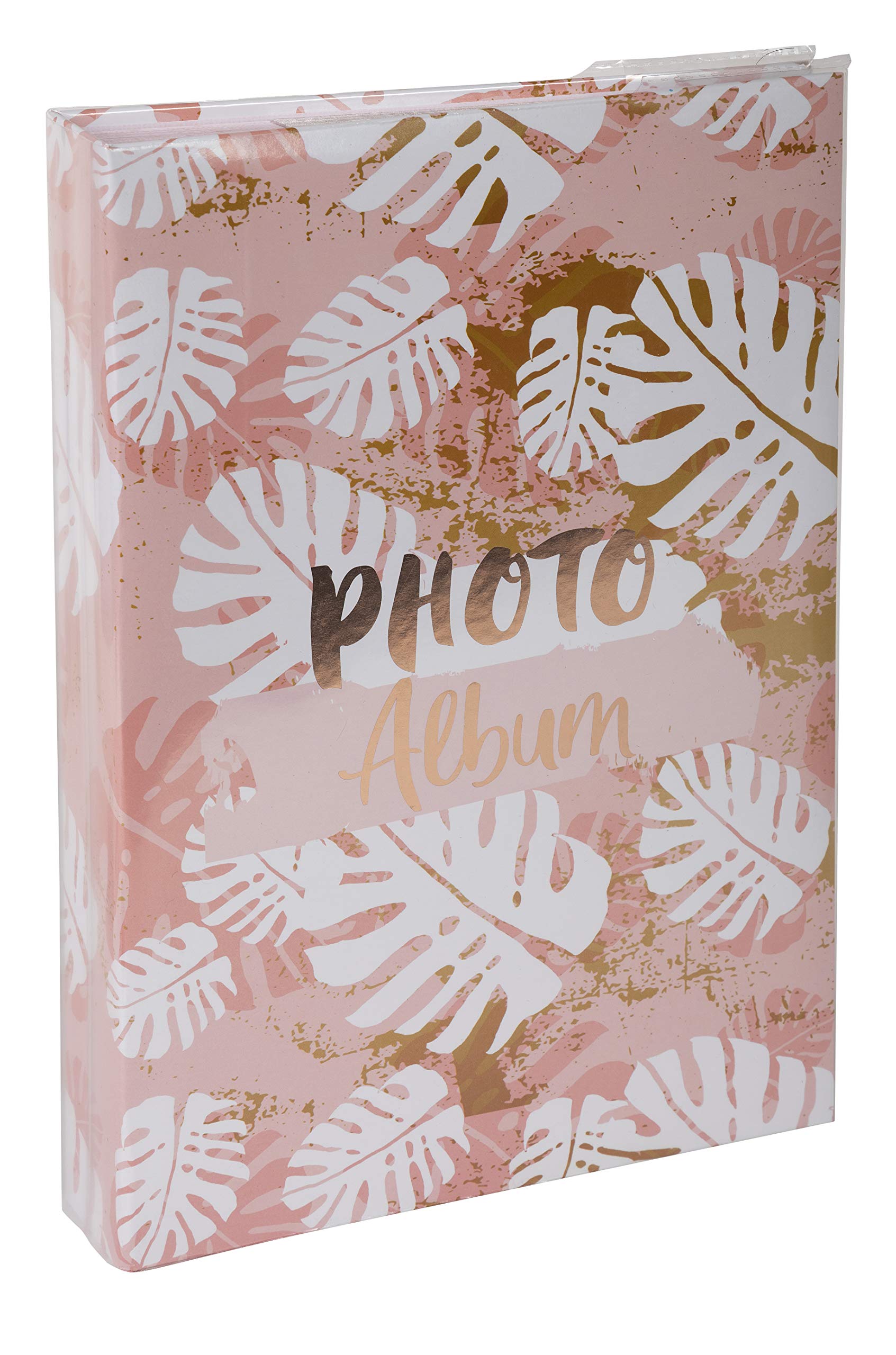 Exacompta - Ref 62223E - Casebound Floral Photo Album - 225 x 220mm in Size, 100 Pages with Plastic Pockets, Holds Up To 200 Photos - Bright Holographic Cover, Pink