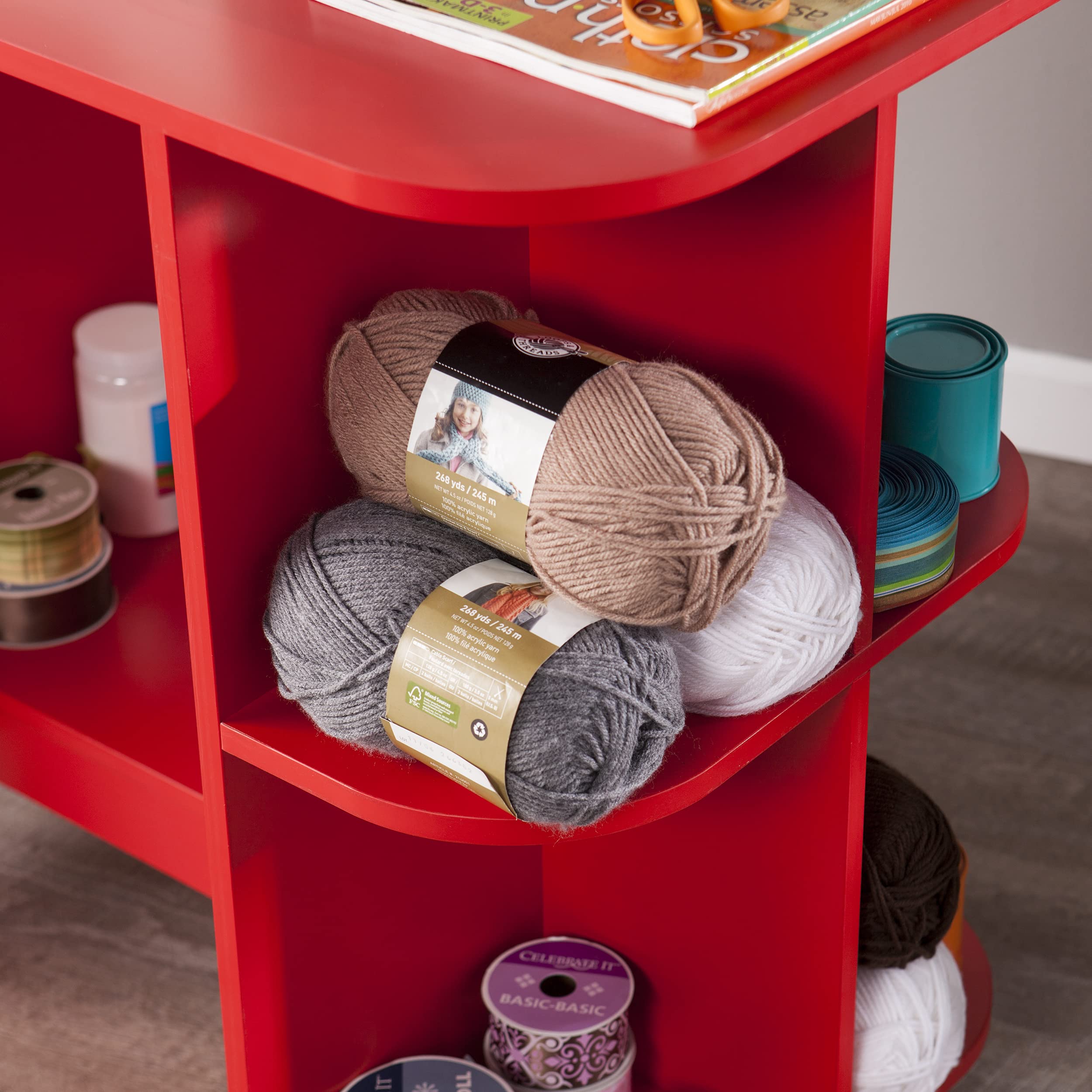SEI FURNITURE Southern Enterprises Expandable Rolling Sewing Station Craft Table, Red