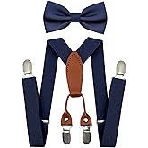 BEWDIO Adjustable Baby Boy Suspenders and Pre-tied Bow Tie, Kids Bowtie and Suspenders with 4 Strong Metal Clips