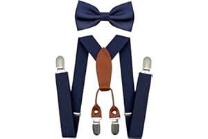 BEWDIO Adjustable Baby Boy Suspenders and Pre-tied Bow Tie, Kids Bowtie and Suspenders with 4 Strong Metal Clips