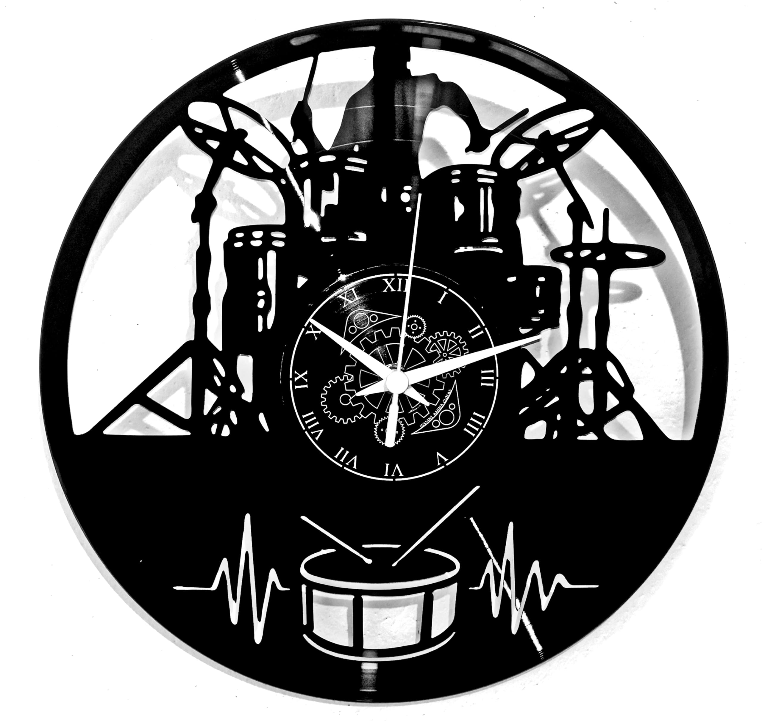 Instant Karma Clocks | Drum Set Wall Clock for Musicians, Drummers, Studio or Stage Decor – Silent No-Ticking – Perfect for Bedroom, Office, Kitchen – Modern Design Unique Decoration