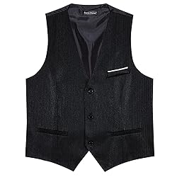 Barry.Wang Mens Black Vest Striped Formal/Casual