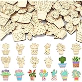 LiQunSweet 100 pcs Mixed Styles Flower Cactus Potted Theme Undyed Wood Cutout Charms Spring Floral Desert Wood Slices for DIY Printing Art Craft Home Embellishments