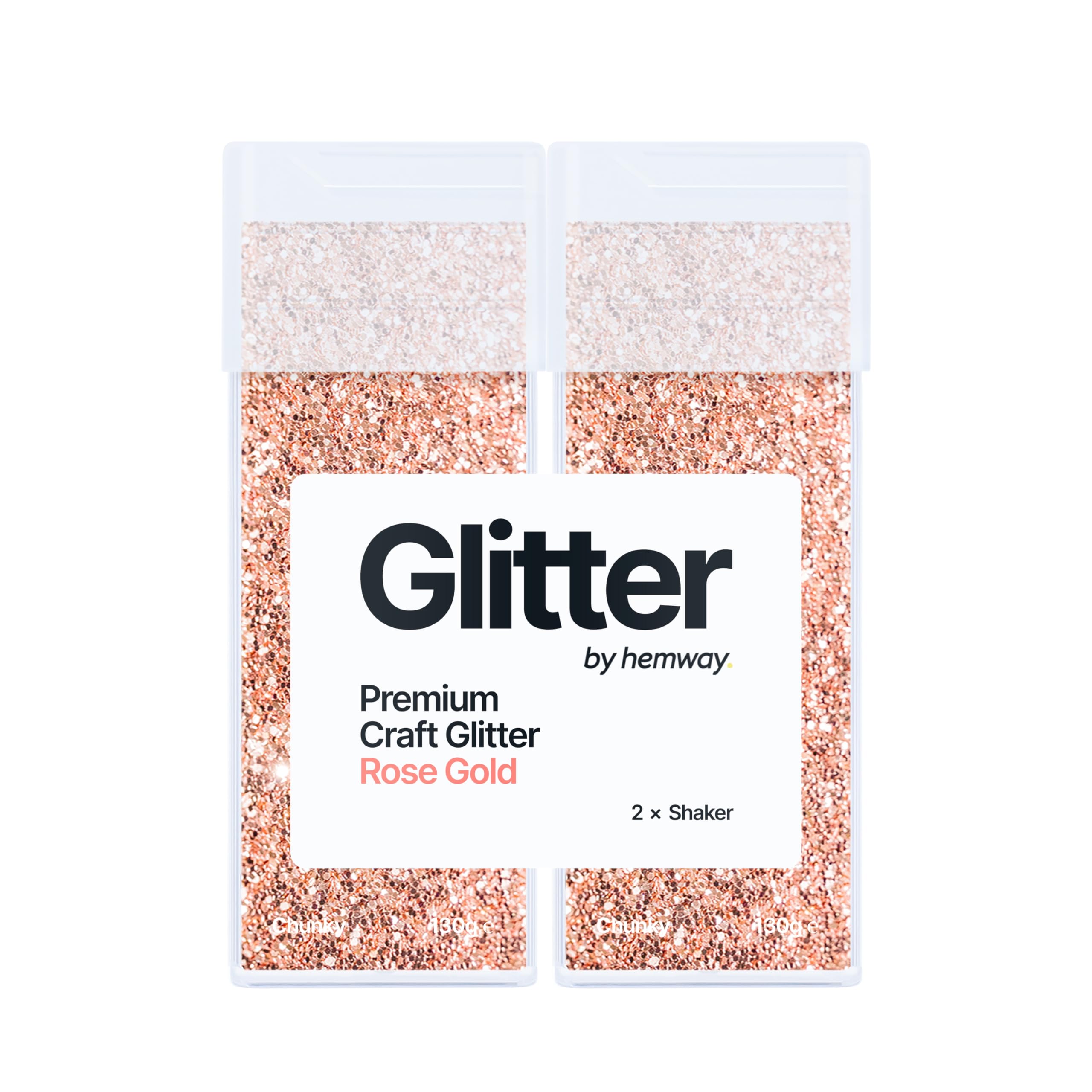 Hemway Glitter Shaker Rose Gold 130g x2 Pack Chunky, Craft Glitter Shakers for Resin & Epoxy Crafts, Christmas Art Supplies, Nail, Body, Face, Eye, Festival, Crafting, Slime, Sparkle