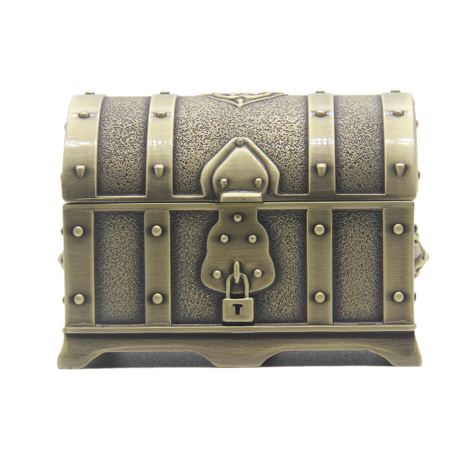 AVESON Rectangle Vintage Metal Treasure Chest Trinket Jewelry Box Jewellery Organiser Storage Boxes Ring Case Gift for Girls Ladies Women, Small, Bronze