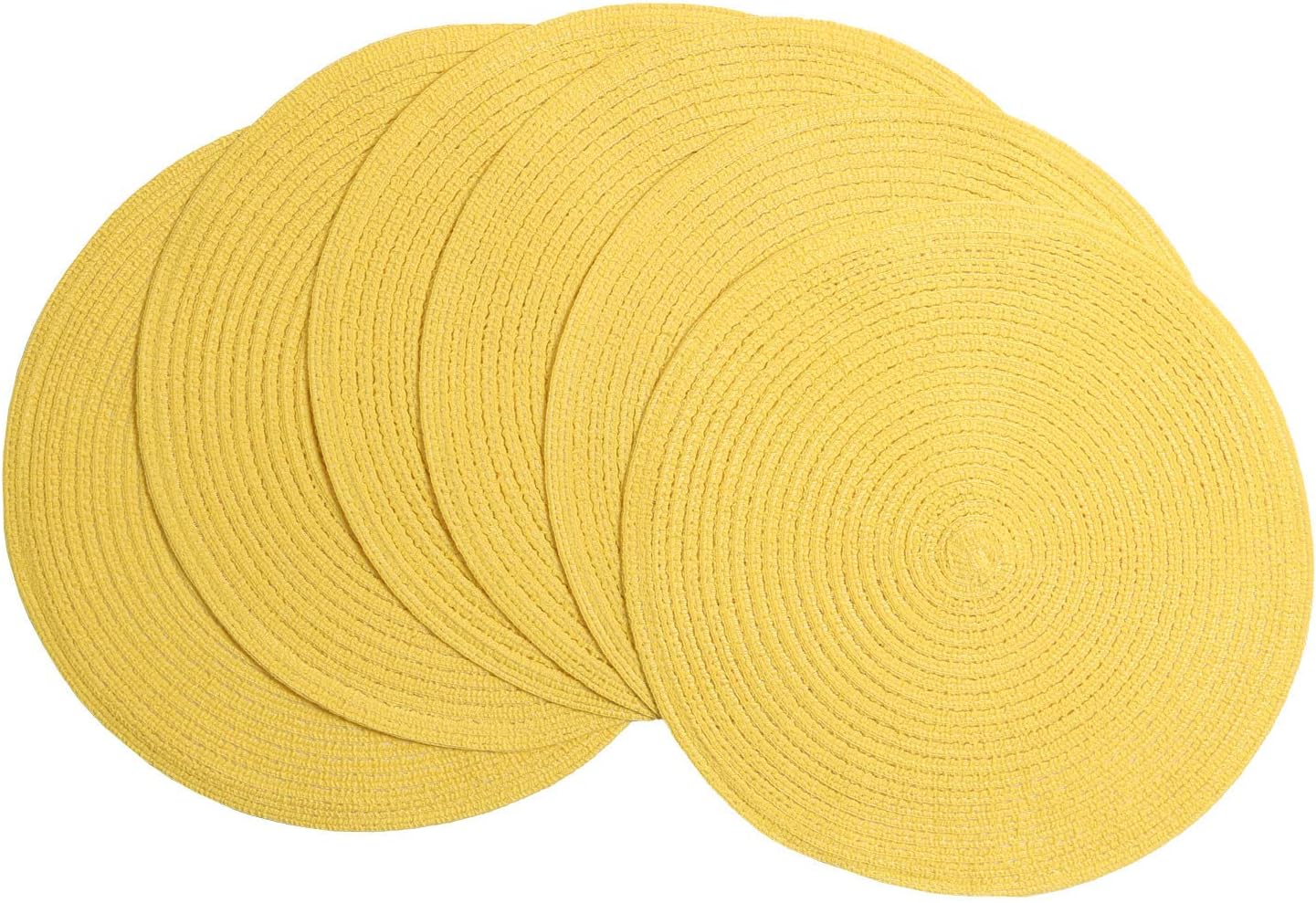 SHACOS Set of 6 Round Yellow Placemats Woven Round Cotton Christmas