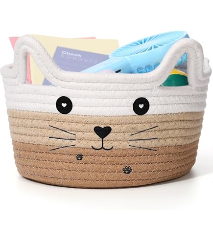 Set De 3 Cestas Tejidas Con Orejas De Gato - Cuerda De Algodón, Tamaños Pequeño/Mediano/Grande, Para Almacenamiento Y Decoración