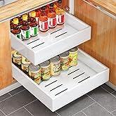 2Pack Pull out Cabinet Organizer, 21"Deep, Heavy Duty Full-extension Slide out Drawers for Kitchen Cabinet, Roll out Shelf Storage with Nano Adhesive for Pots, Bathroom, Pantry, Home, White