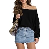 FAlABLE Women's Sweater Off Shoulder & Boat Neck Oversized Long Sleeve Pullover Cozy Knit Fall Winter Casual Tops