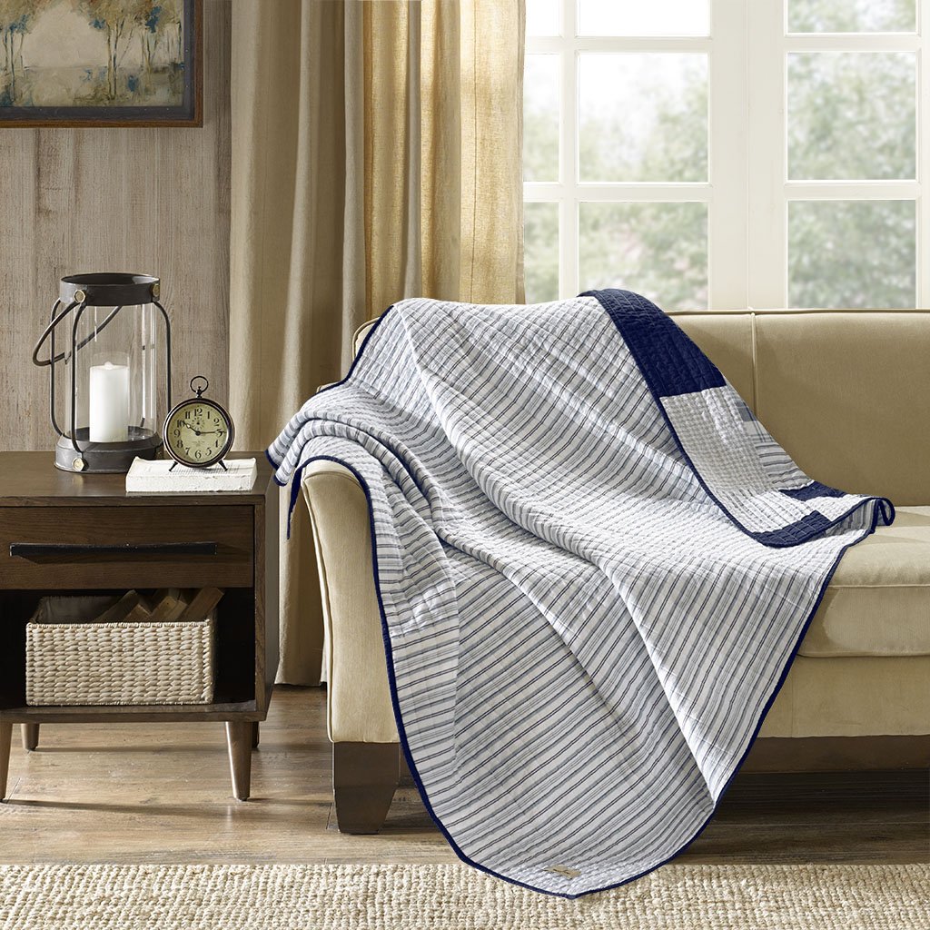 Woolrich Riverview Luxury Oversized Cotton Quilted Throw Blue 50x70