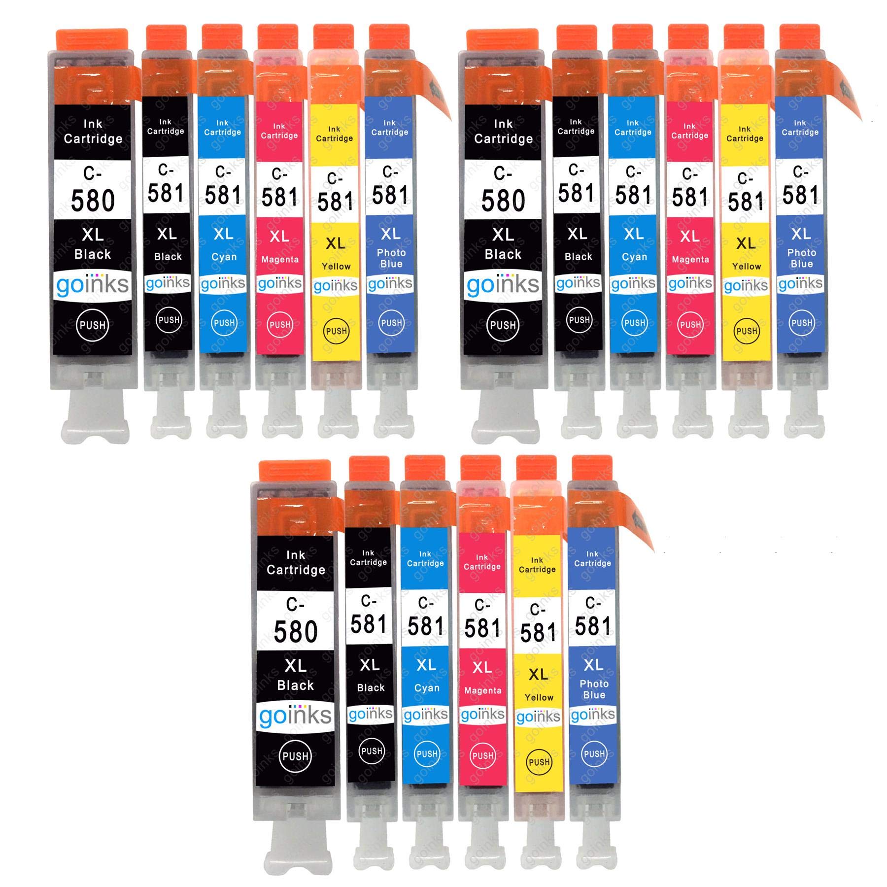 Go Inks Compatible PGI-580XL & CLI-581XL Ink Cartridges – 18 Pack for Canon PIXMA Printers – 22ml/12ml – 580 581 XL Multipack - High Yield – Black, Cyan, Magenta, Yellow, Photo Blue - 3 Sets