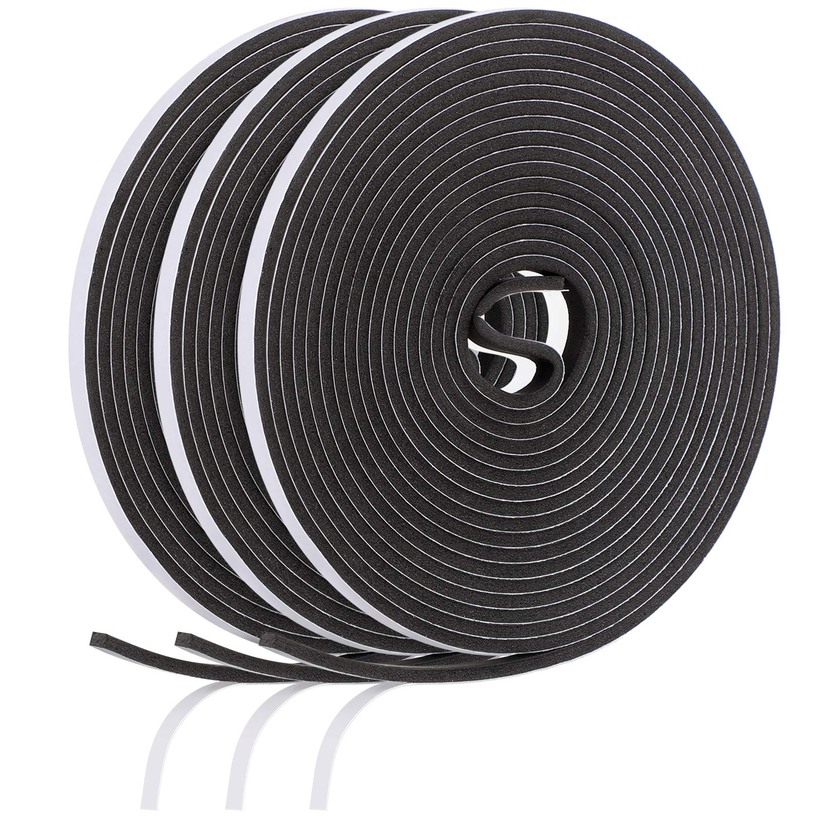 15 m Foam Weather Strips Tape Seal Strips Door Window Draught Excluder EVA Tape Self Adhesive Weatherstrips for Seal Sound Wind Noise Proof (Black)