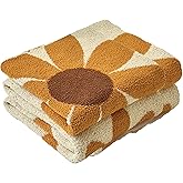 Ultra Soft Cozy Daisy Sunflower Knitted Throw Blanket Fluffy Microfiber Checkerboard Bed Blanket Lightweight Both Sides Blanket for Couch Sofa Bed (Daisy Orange, Throw 50“x60”)