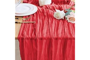 Wokceer Cheesecloth Table Runner Christmas 10FT Red Boho Gauze Fall Cheese Cloth Table Runner for Party Long Rustic Sheer Table Runners for Baby Bridal Shower Wedding Easter Table