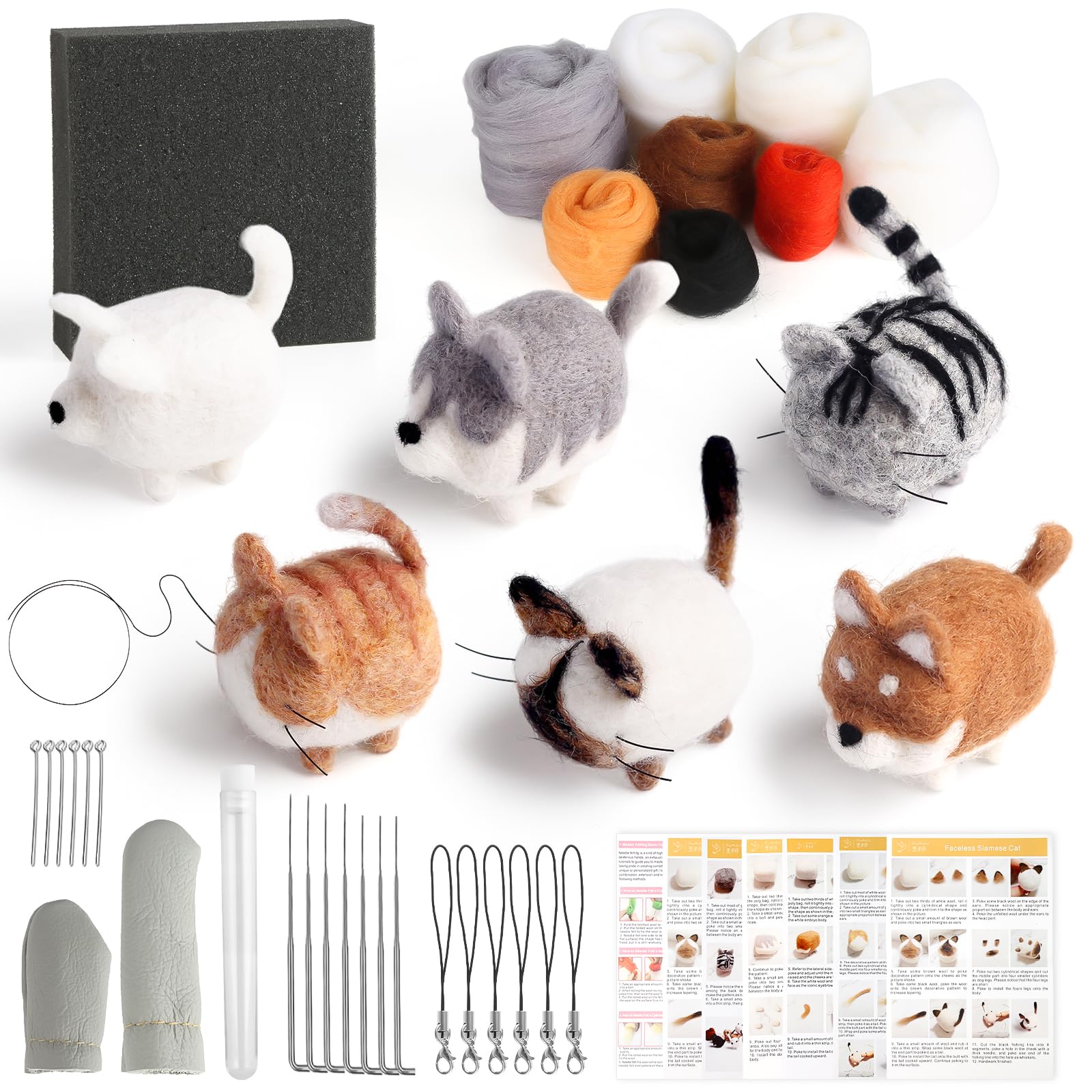 Needle Felting Kit, 6 Set Needle Felting Kits for Beginners, with Felting Needles, Foam Pad and Instruction, Felting Tools Animal Wool Needle Felting Starter Kit for DIY Felting Craft Project