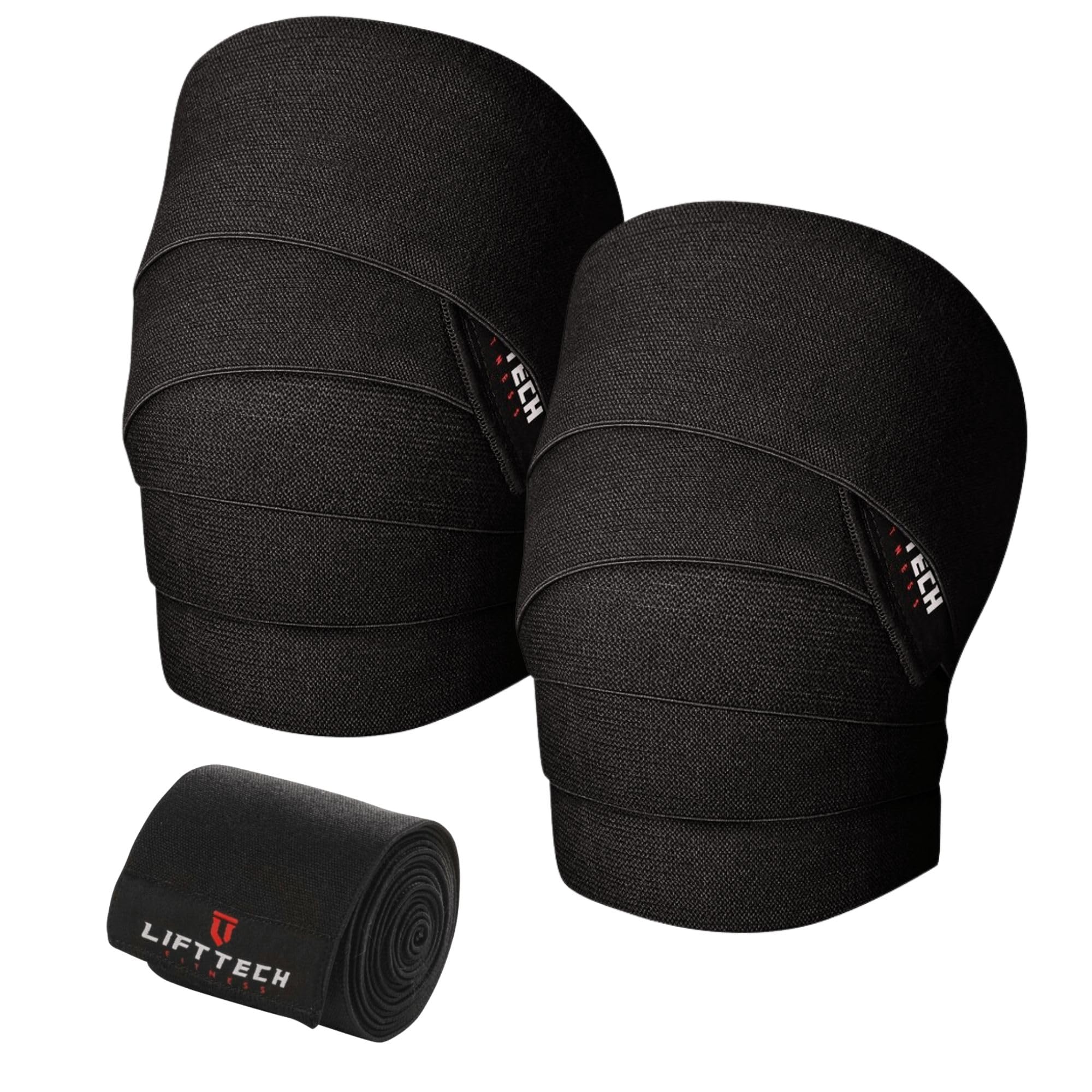 Lift Tech Fitness Unisex Adult Pro Knee Wraps - Black, Size 72-Inch