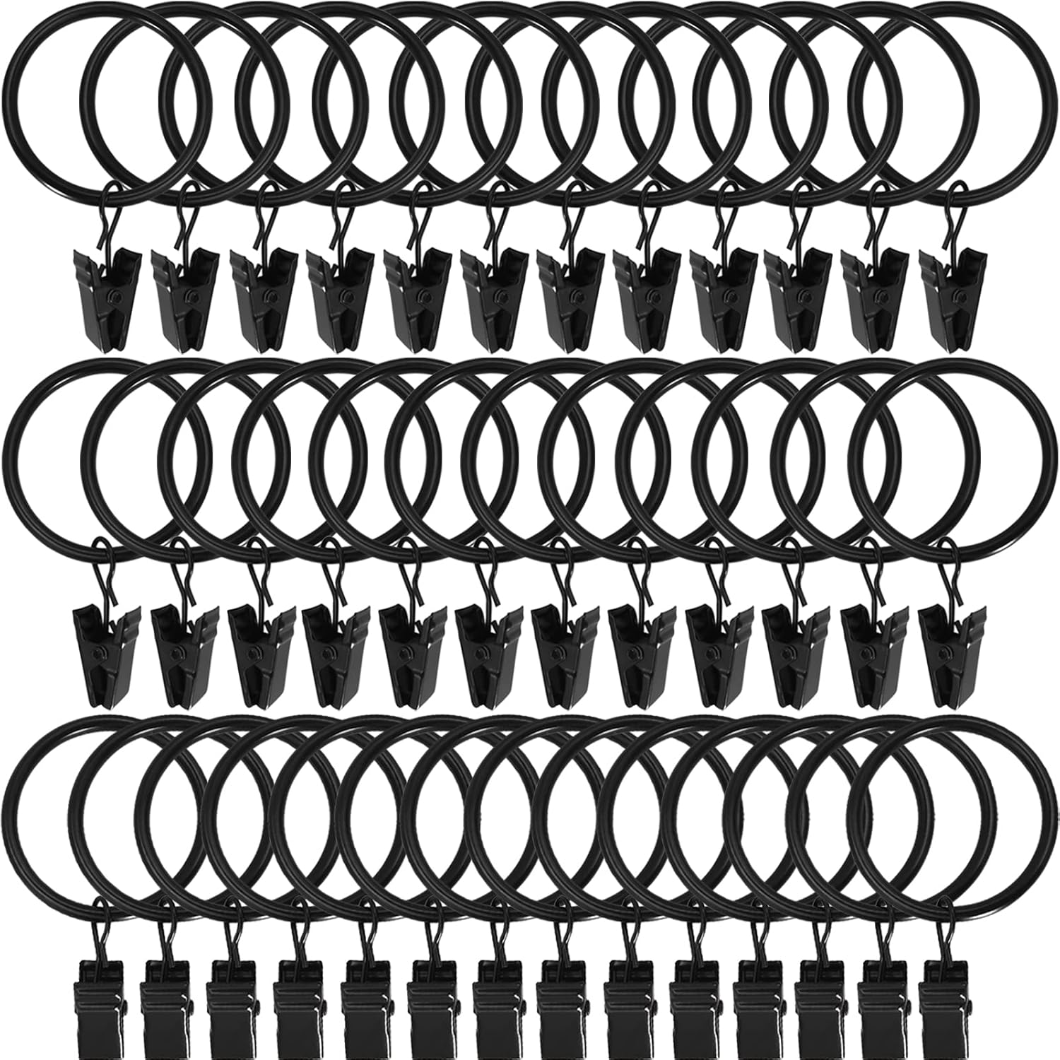 Window Treatment Hardware - WeeksEight 44 Pack Black Curtain Rings with Clips, Curtain Hooks Hangers Clip Rings for Hanging Drapes Bows Hat, Drapery Rings 1 in I D, Fits up to 5/8 in Diameter Curtain Rod.