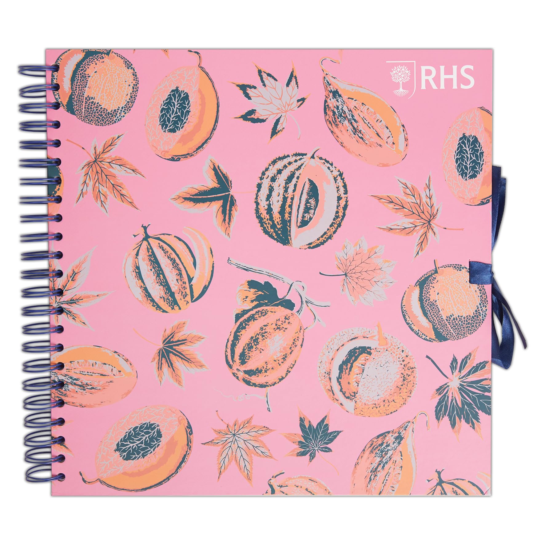 RHS The Royal Horticultural Society Wiro Bound Hardback Scrapbook, 40 Pages, White Paper, Melons, 12" x 12", Multicoloured, with Coordinating Ribbon Closure and Wire Colours