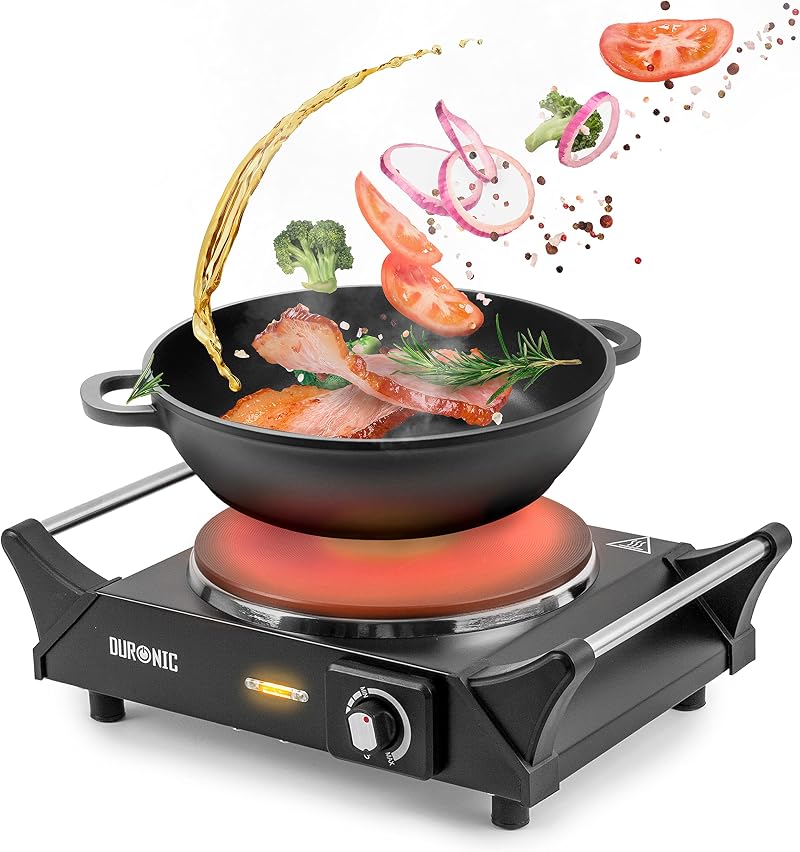 Duronic HP1 BK Hot Plate 1500W Stainless Steel Table Top Hob with Handles