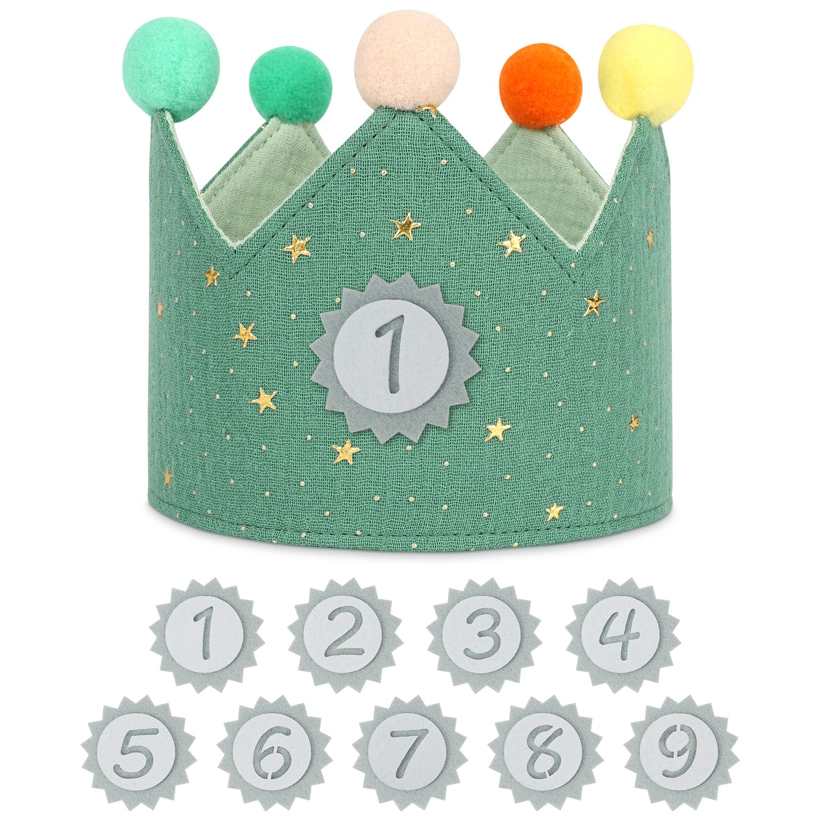 URAQT Birthday Crown for Kids, Reusable Star Birthday Party Hat Crown with Interchangeable Number from 1 to 9, Baby Photo Props, Birthday Party Tiara Headbands Gifts for Boys Girls, Light Green — image 1
