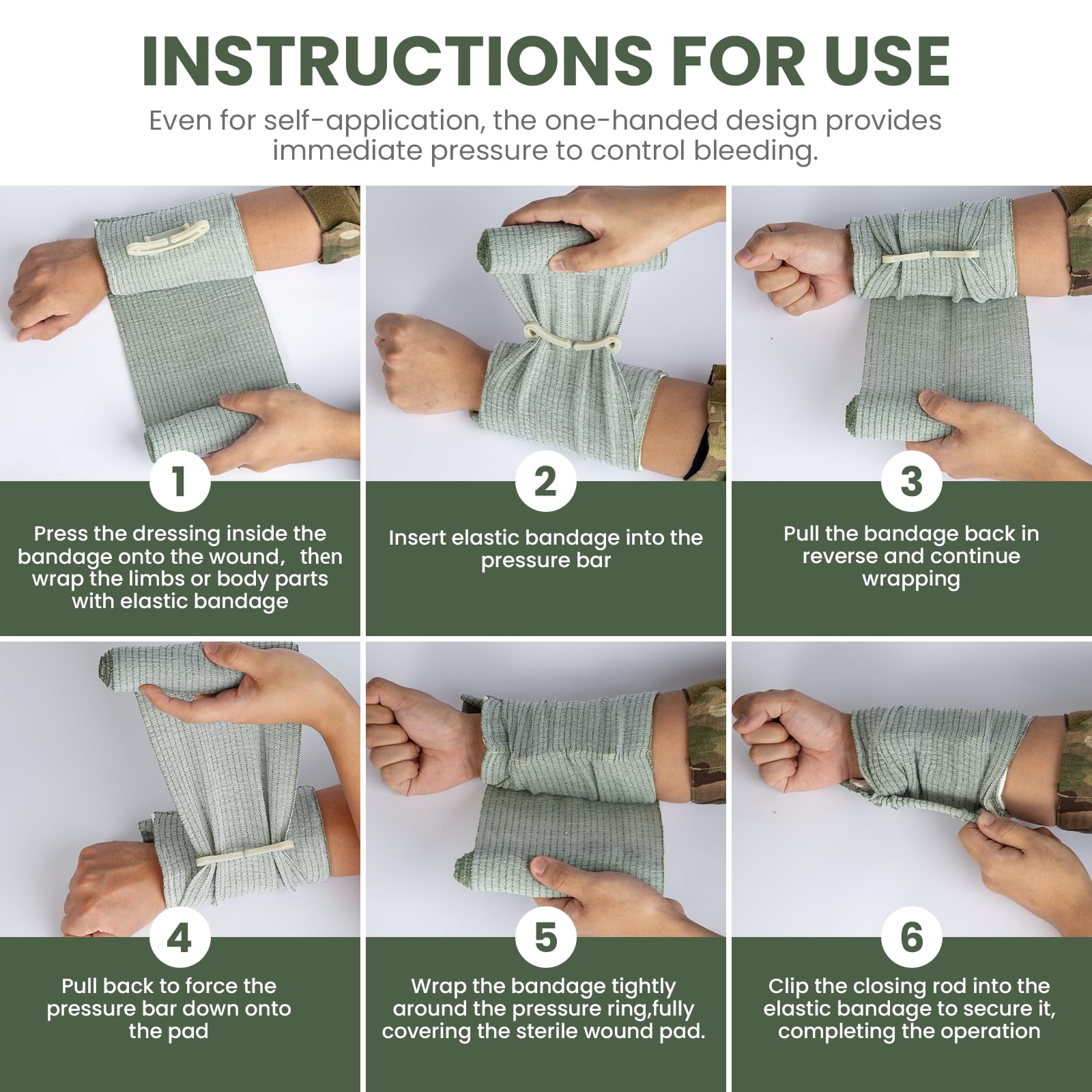 6" Israeli Bandage, Israelischer Verband, Druckverband für Wunden, Medizinischer, Steriler Verschluss, Medizinische Verbandskisten mit IFAK (2 PCS) 4