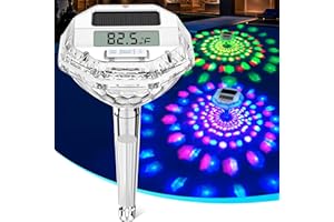 Pircaath 2025 Upgrade Digital Pool Thermometer Floating Easy Read, Solar Pool Thermometer with 7 Dynamic Light Show & Large LCD Screen, IP68 Waterproof Swimming Temperature Gauge for Hot tub, Spa