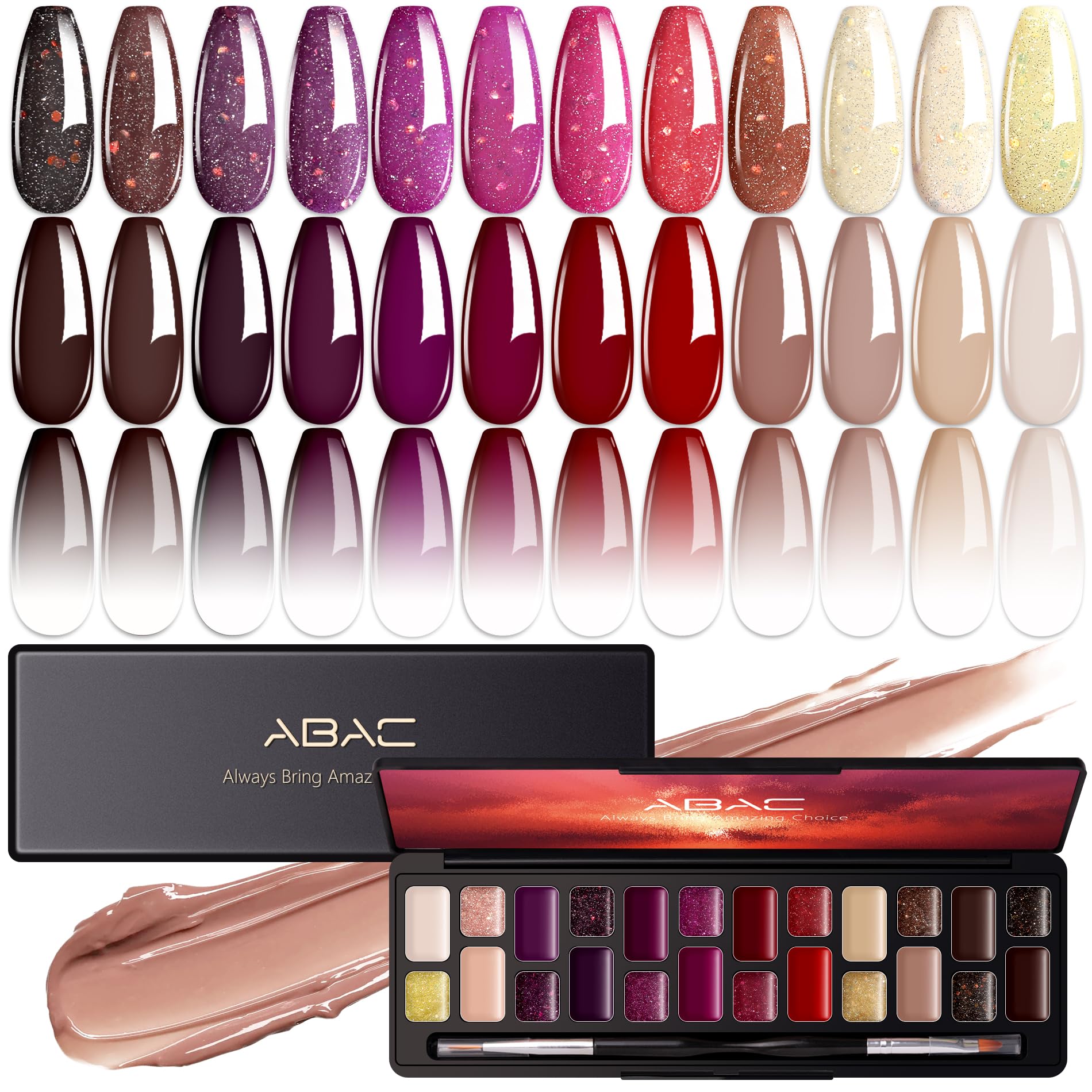 Photo 1 of ABAC Fall & Winter Solid Gel Nail Polish Set Burgundy Red Purple Brown Colors w/Pro Brush No-Spill,Hema-Free Gifts for Women All Season