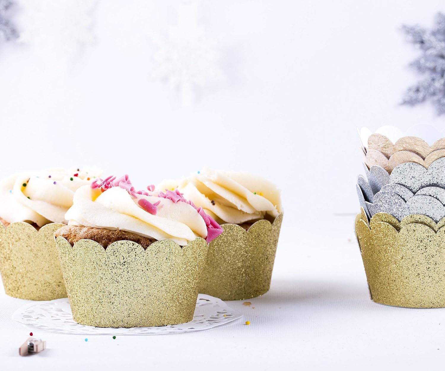 Cupcake Wrappers Gold Glitter Birthday Muffin Wraps Party Decoration