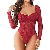 Avidlove Womens Bodysuits Long Sleeve Body Suits Womens Lace Going Out Tops One Piece Bodysuits for Women with Snap Crotch