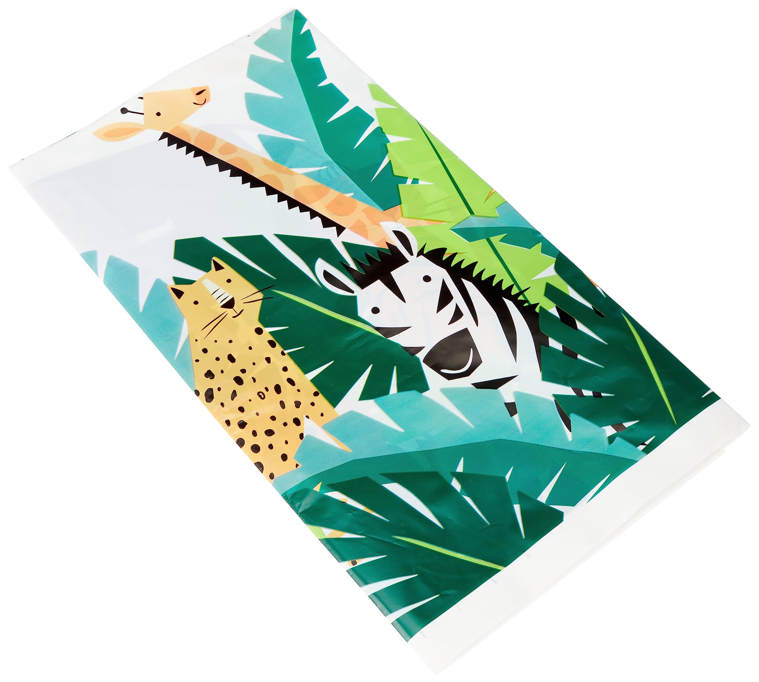 Animal Safari Adventure Plastic Table Cover (137cm x 213cm) - Vibrant Blue & Green Jungle-Themed Design - Perfect for Kids' Parties & Celebrations - 1 Pc — image 1