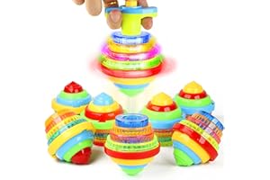 PROLOSO 12 Pcs Kids Spinning Tops Spin Toys LED Flashing Gyro Peg Tops Glow in The Dark Party Favors