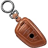 Tukellen for BMW Genuine Leather Key Fob Cover with Keychain Shell for 230i 330i 430i 440i 530e 530i 540i 740i 745e 750i M2 M235i M240i M3 M340i M4 X1 X2 X3 X4 X5 X6 X7-Brown