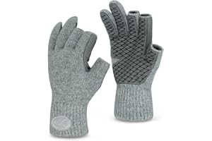 KastKing Bully Wooly 3-Cut Fingerless Wool Fishing Gloves, Cold Weather Warm Winter Gloves for Men & Women, Ice Fishing