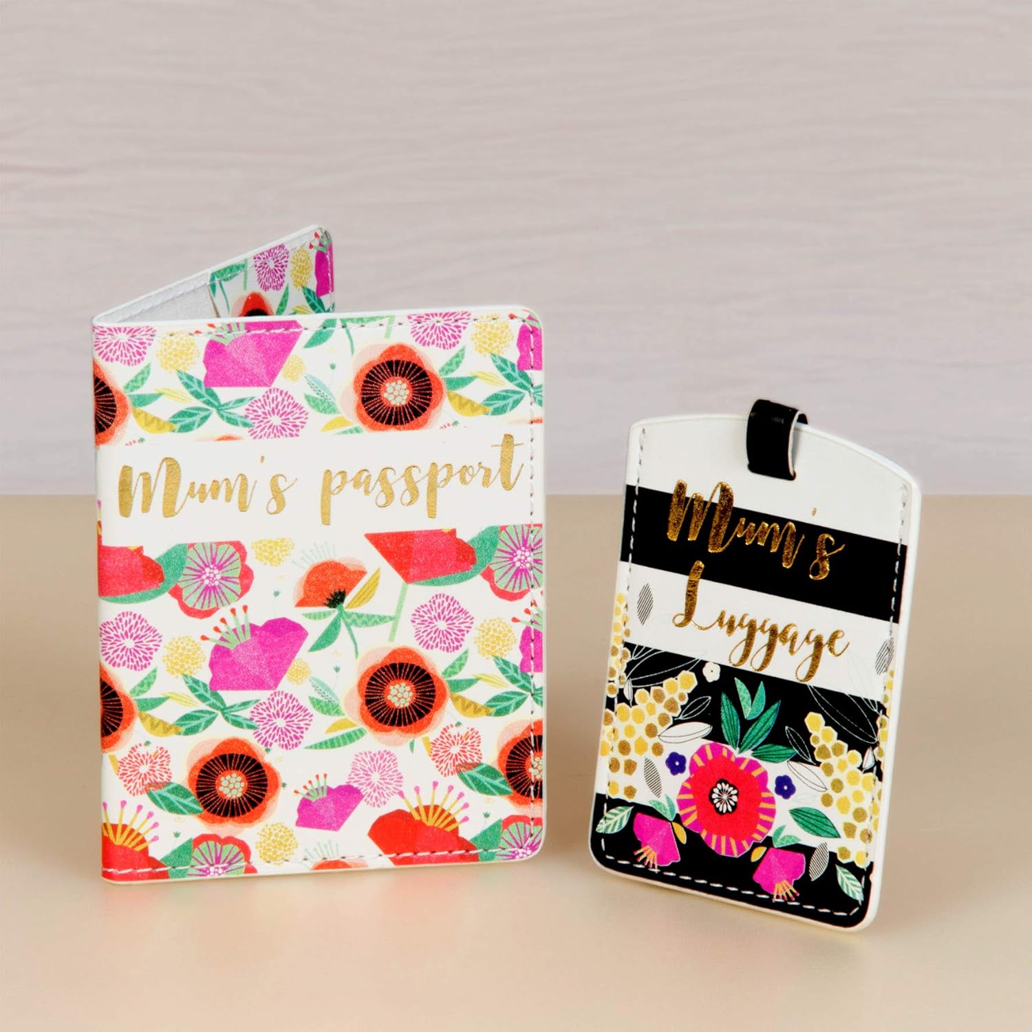 Passport Cover & Luggage Tag Set - 'Floral' Mum's Luggage, Pink White Multicolour - Image 3