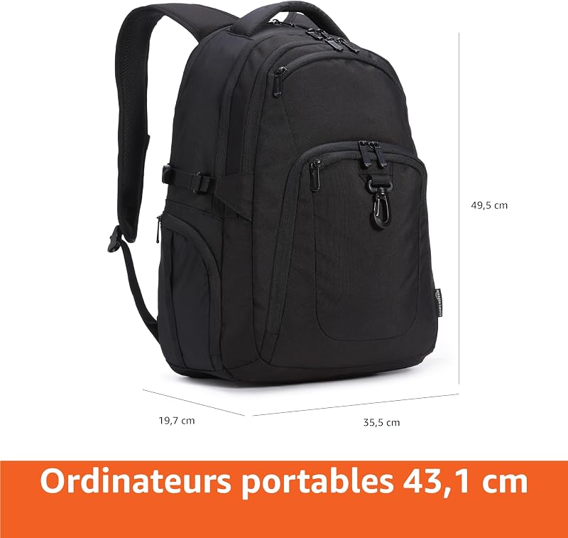 Sac à dos de voyage pour ordinateur portable 17", Noir
