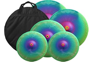MOSICO Low Volume Cymbal Quiet Drum Practice Cymbal Pack 14"Hihats 16"Crash 18"Crash 20"Ride 5 Pieces Plus Cymbal Bag for Drummer (Rainbow)