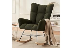 Sudwesto Modern Nursery Rocking Chair, Upholstered Glider Chair with High Backrest, Rocker Accent Armchair with Solid Wood Legs for Nursery Bedroom Living Room (Green Teddy)