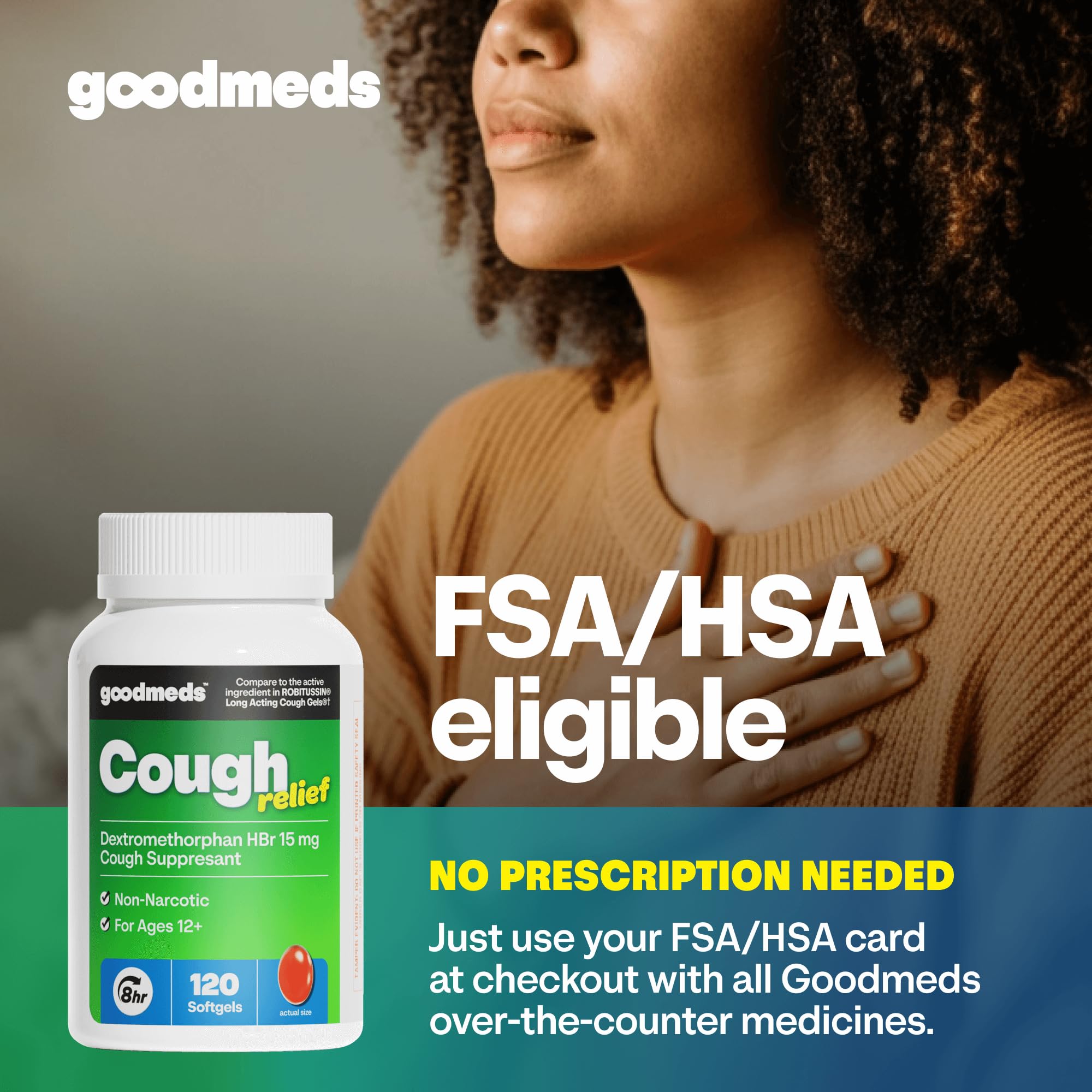 Cough Relief for Adults Softgels Dextromethorphan HBr (DXM) 15mg 8Hour, Non-Drowsy, Long-Lasting Bronchial Suppressant for Dry Cough and Chest Congestion (120 Count)