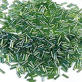 Chuxin 2100pcs/105g Glass Bugle Beads, Green Tube Seed Beads for Jewelry Making, Mini Loose Glass Mixed Spacer Bead for Craft DIY Bracelet Necklaces